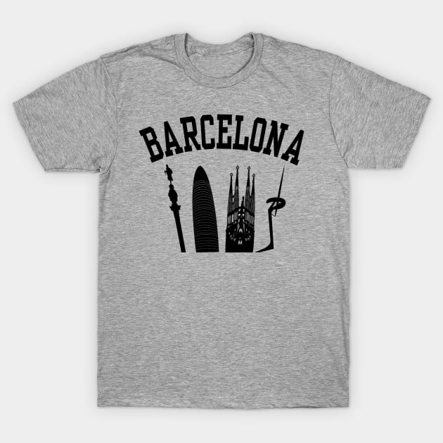 BARCELONA Skyline (Black) T-Shirt by sundressed